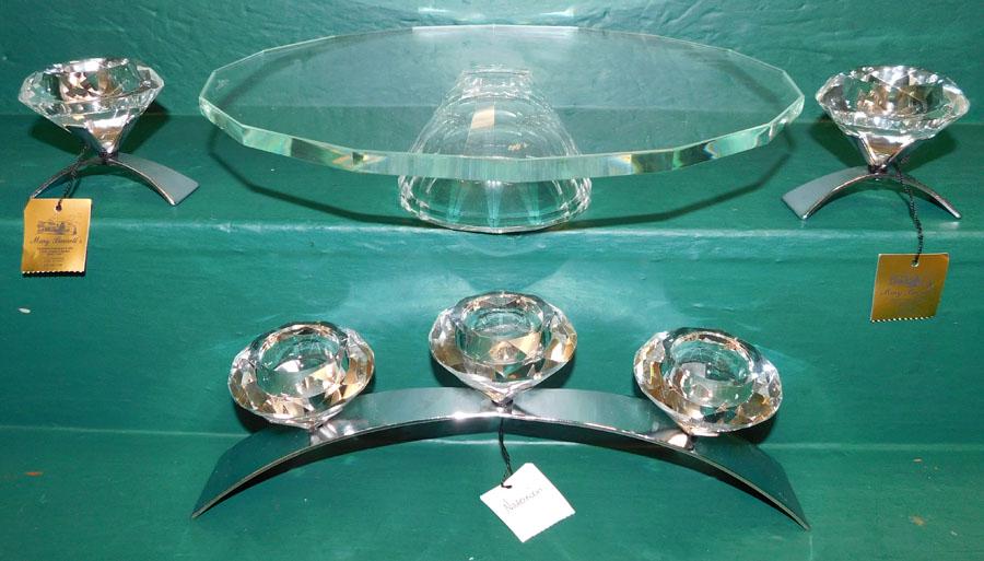 MCM Cake Stand (Signed)& Three Candle Holders (1 of 3)