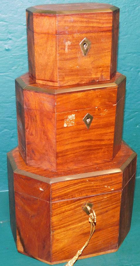 Three Teakwood Brass Inlay Graduated Boxes (1 of 3)