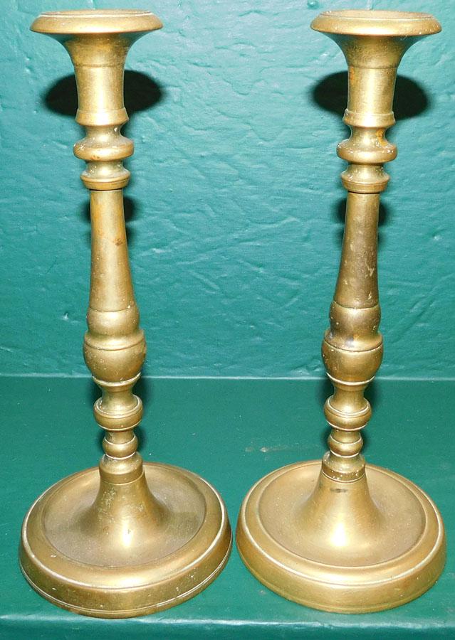 Pair Antique Cast Brass Candlesticks (1 of 2)