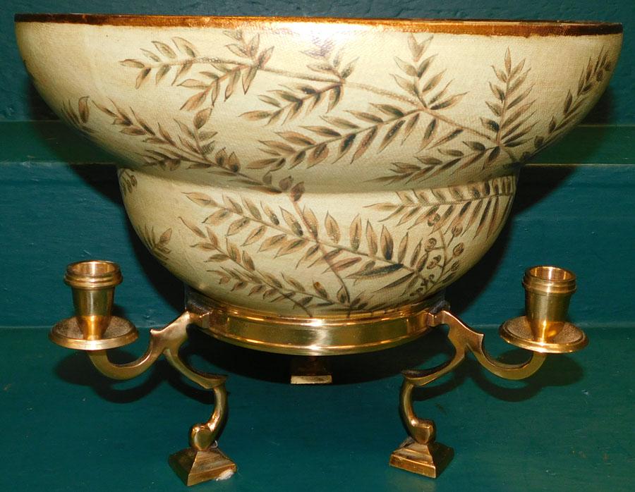 Paint Decorated Ceramic Bowl On Brass Stand (1 of 4)