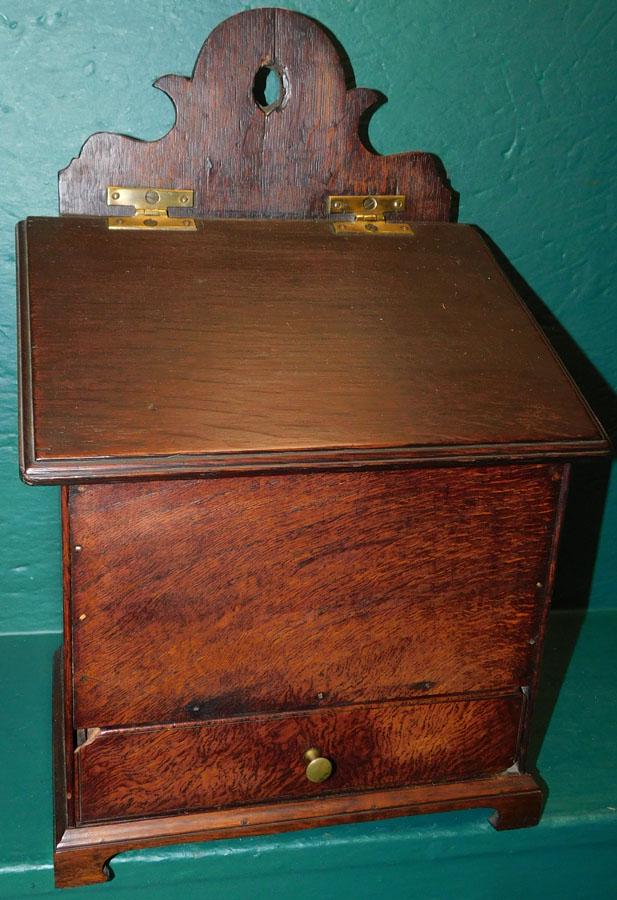 19th C English Oak Candle Box W/ Drawer (1 of 5)