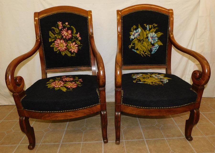 Pair French Empire Mahogany Needlepoint Arm Chairs (1 of 3)
