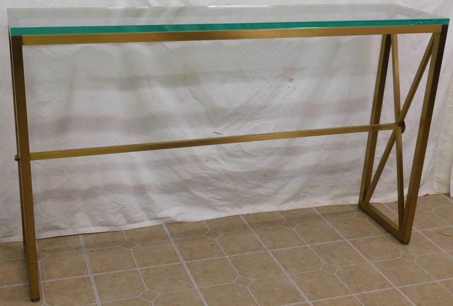 MCM Brass Console W/ Glass Top (One Corner Has Damaged (1 of 5)