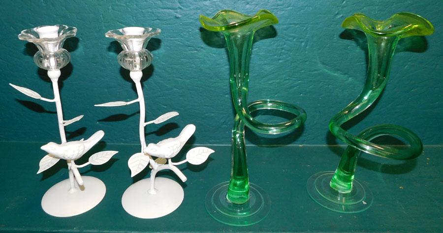 Pair Art glass Candlesticks & Pair Metal Candlesticks (1 of 3)