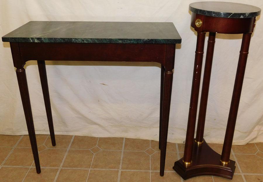 Marble Top Mahogany Table & Plant Stand By Bombay & Co. (1 of 3)