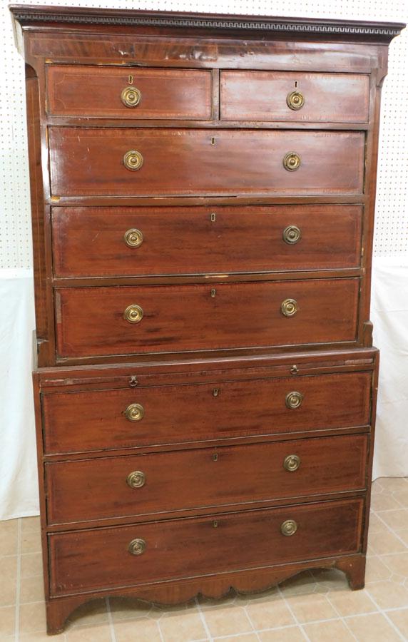 19th C Mahogany Inlay Chest On Chest W/ Slide (1 of 6)