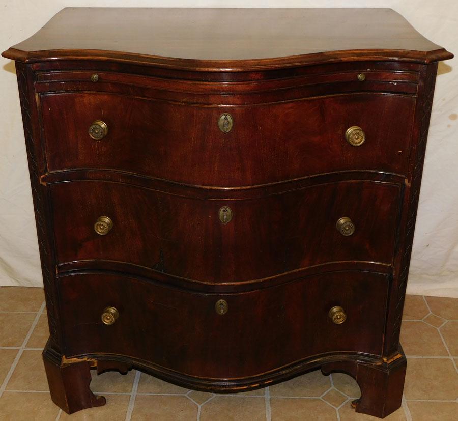 19th C Mah Serpentine Front Bachelors Chest W/ Slide (1 of 6)