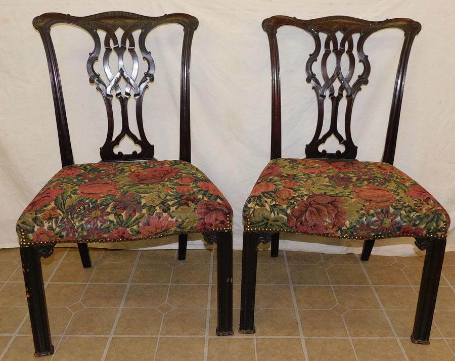 Pair 19th C Chippendale Mahogany Chairs (1 of 4)