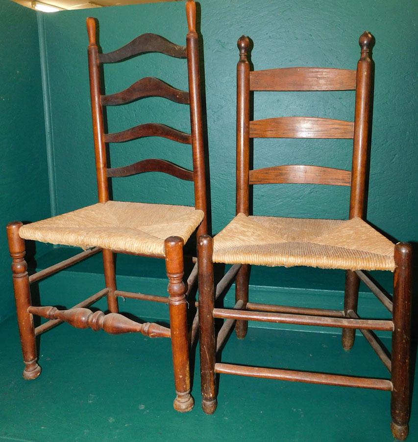 Two 19th C Ladderback Rush Seat Chairs (1 of 3)