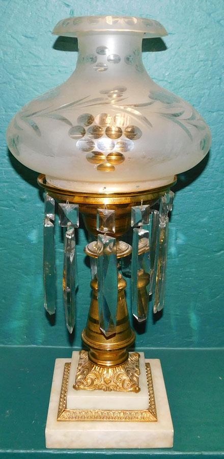 Brass Lamp W/ Marble Base & Frosted Glass Shade (1 of 3)