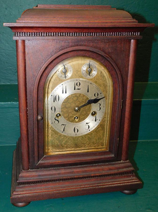 Mahogany Mantle Clock Signed Unghans J. (1 of 6)