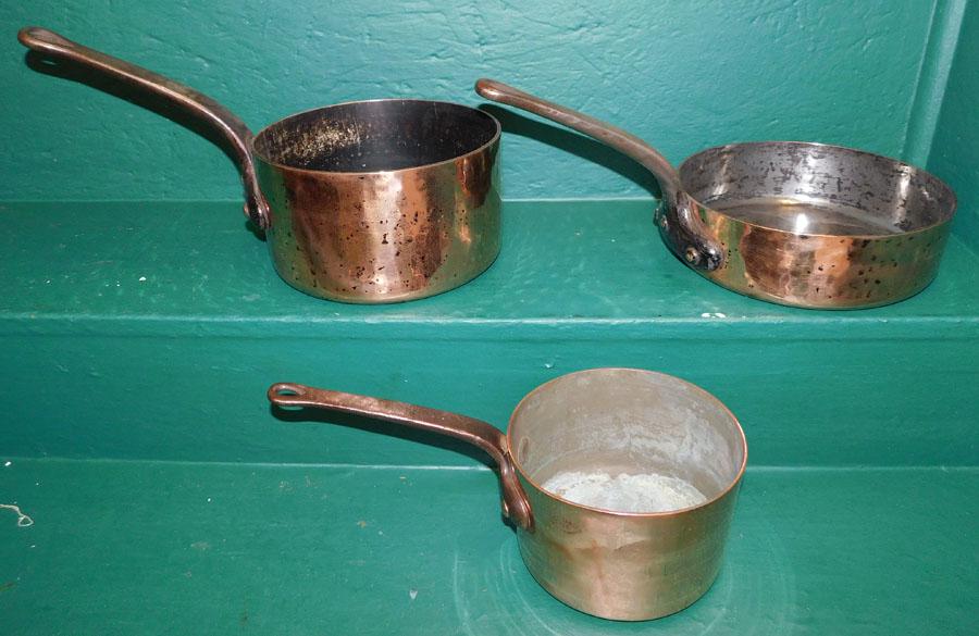 Three Heavy Antique Copper French Pots W/ Iron Handles (1 of 5)