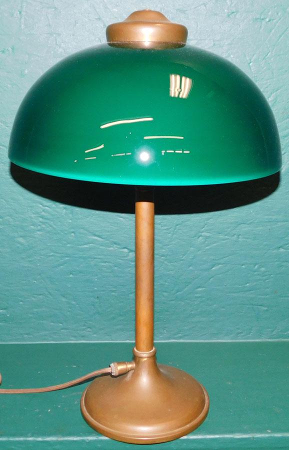 Brass Desk Lamp W/ Emerald Glass Shade (1 of 3)