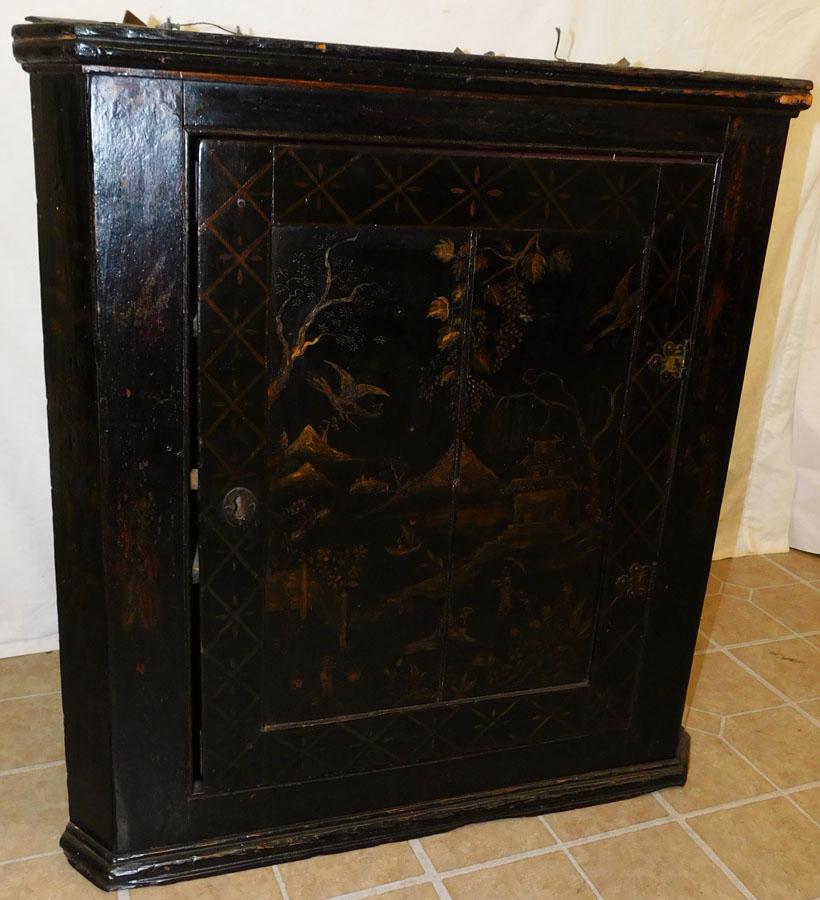 19th C Hanging Corner Cabinet W/ Oriental Paint (1 of 5)