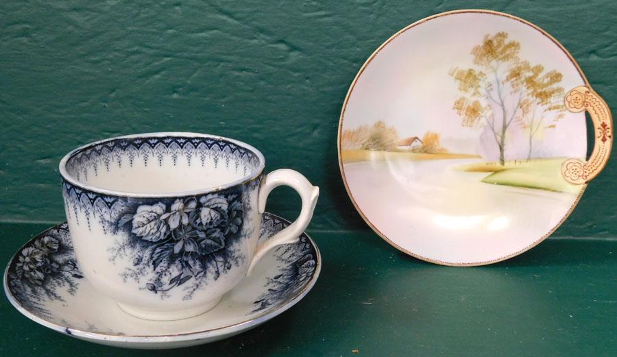 Violet Cup & Saucer By Limoges & Nippon Plate: Violet Cup & Saucer By Limoges & Nippon Plate. 7 3/4" Dia (Plate)