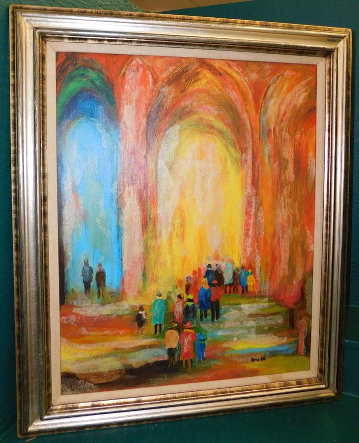Marion Hall Framed Watercolor "Evening Service": Marion Hall Framed Watercolor "Evening Service". 31 1/4" X 37 1/4"