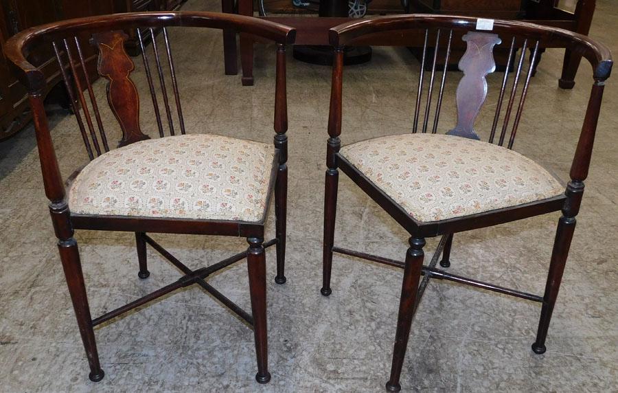 Pair Victorian Mahogany Corner Chairs: Pair Victorian Mahogany Corner Chairs. 28 1/4" H