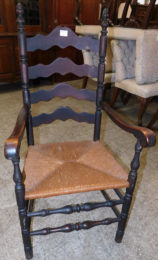 Cherry Ladder Back Rush Bottom Arm Chair: Cherry Ladder Back Rush Bottom Arm Chair. 45" H