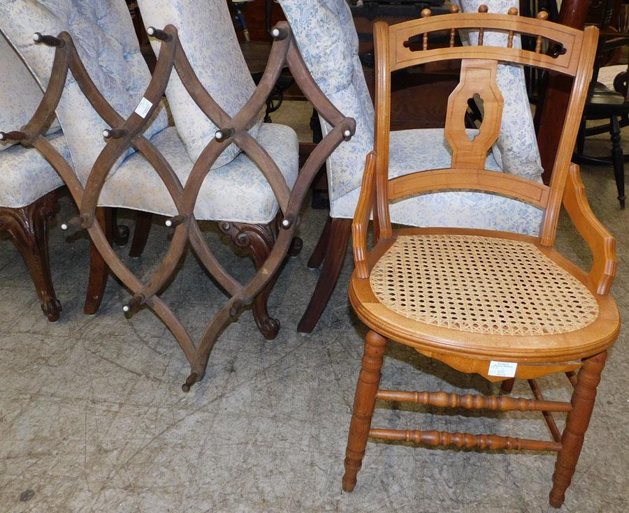 Victorian Walnut Side Chair & Wall Hat Rack: Victorian Walnut Side Chair & Wall Hat Rack. 34" H (Chair)