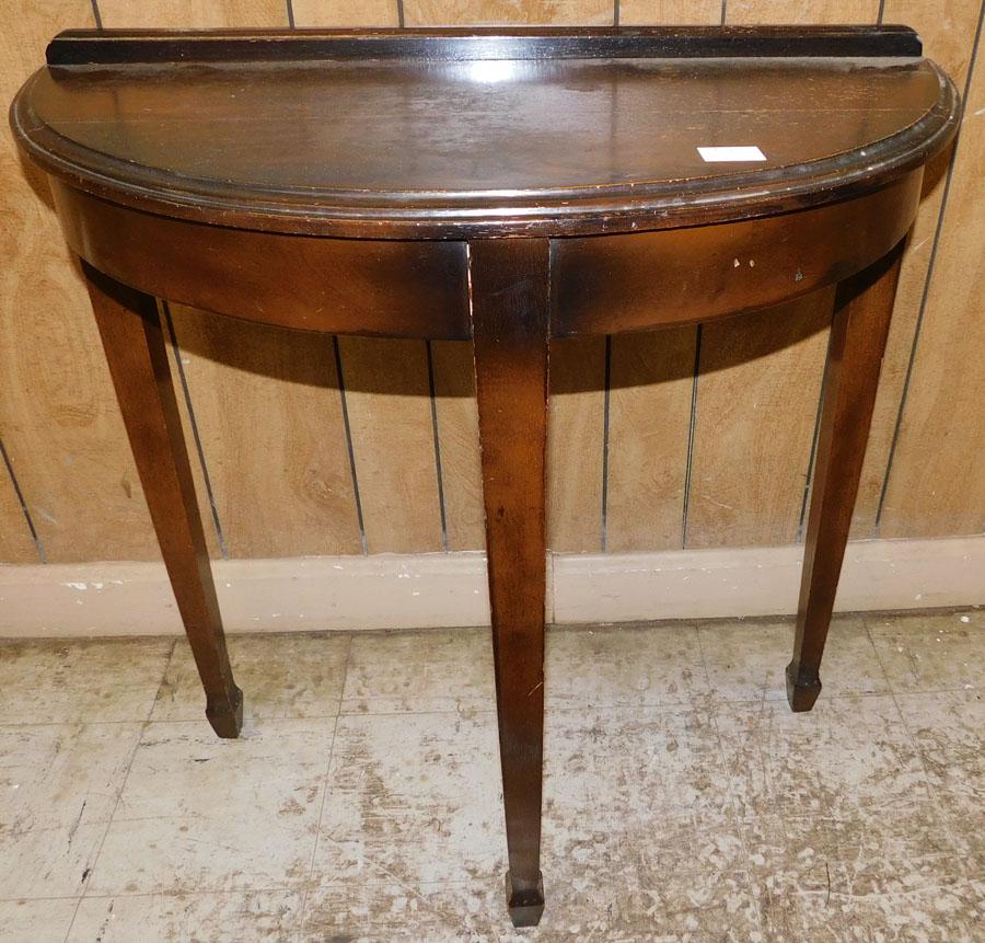 Oak Demilune Console: Oak Demilune Console. 30" W 13 3/4" D 31 1/2" H