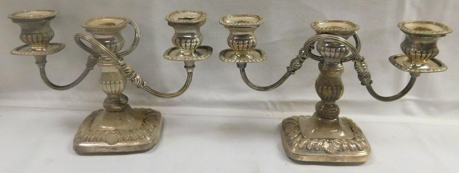 Pair Silver Plated Candelabras: Pair Silver Plated Candelabras. 7 1/2" H