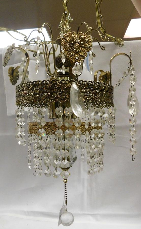 Gilt Metal & Glass Light Fixture: Gilt Metal & Glass Light Fixture. 15" H