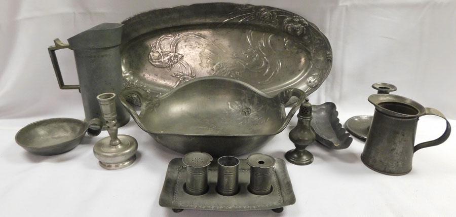 Box Lot Pewter & Tole: Box Lot Pewter & Tole .