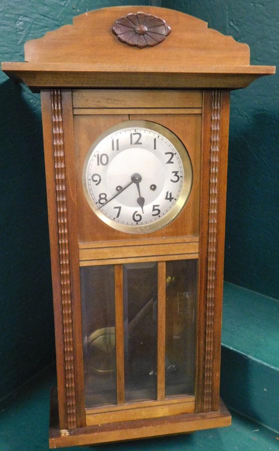 German Walnut Wall Clock: German Walnut Wall Clock. 30" H