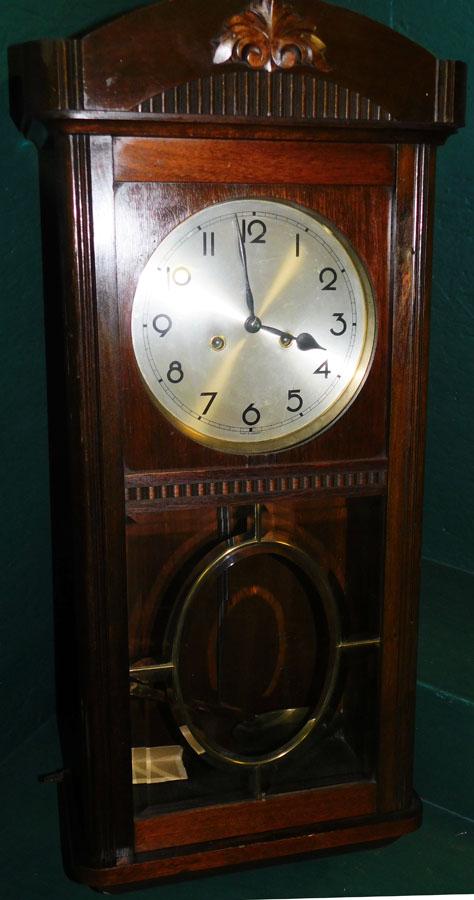 German Walnut Wall Clock: German Walnut Wall Clock. 30" H