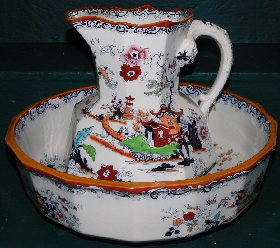 19th C Mason Ironstone Bowl & Pitcher: 19th C Mason Ironstone Bowl & Pitcher . 12" H (Pitcher)