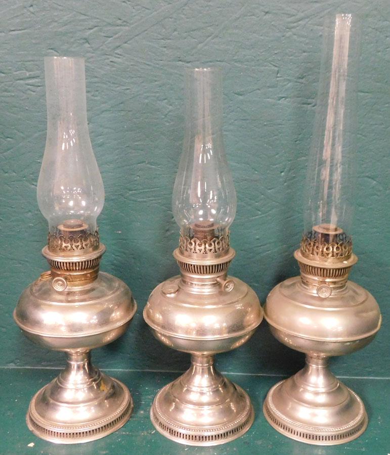 Three Nickel Plated Rayo Lamps: Three Nickel Plated Rayo Lamps. 20 3/4" H (Tallest)