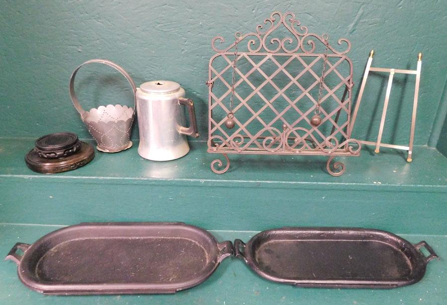Lot Of Metal ware & Teakwood Stands: Lot Of Metal ware & Teakwood Stands.