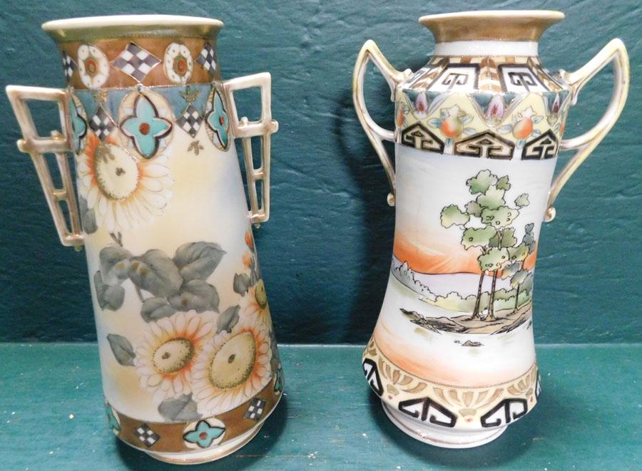 Two Nippon Vases: Two Nippon Vases. 11" H