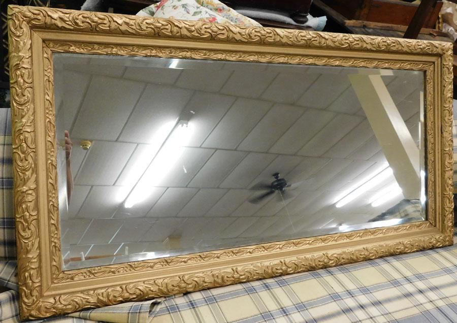 Antique Gold Leaf Framed Beveled Glass Mirror: Antique Gold Leaf Framed Beveled Glass Mirror. 45 3/4" X 24"