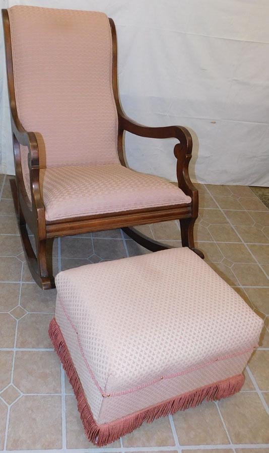 Mahogany Lincoln Rocker & Stool: Mahogany Lincoln Rocker & Stool. 38 1/2" H (Rocker)