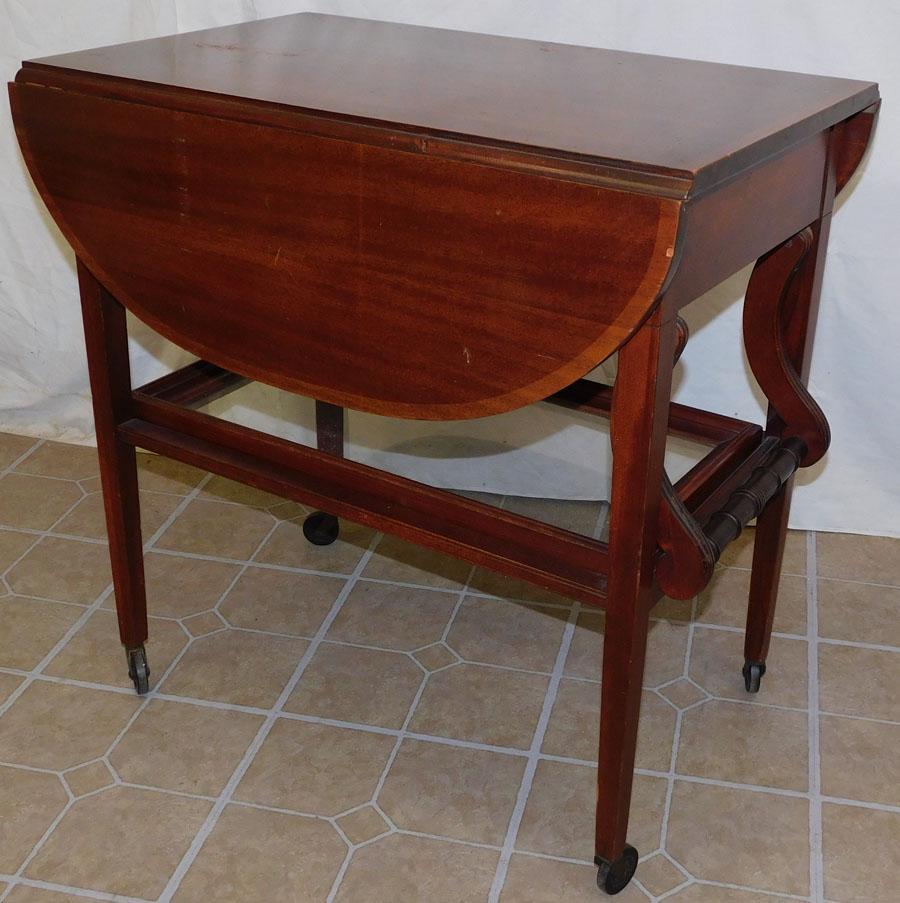 Mahogany Tea Cart W/ Inlay Top: Mahogany Tea Cart W/ Inlay Top. 28" W 18 3/4" D 28 1/2" H