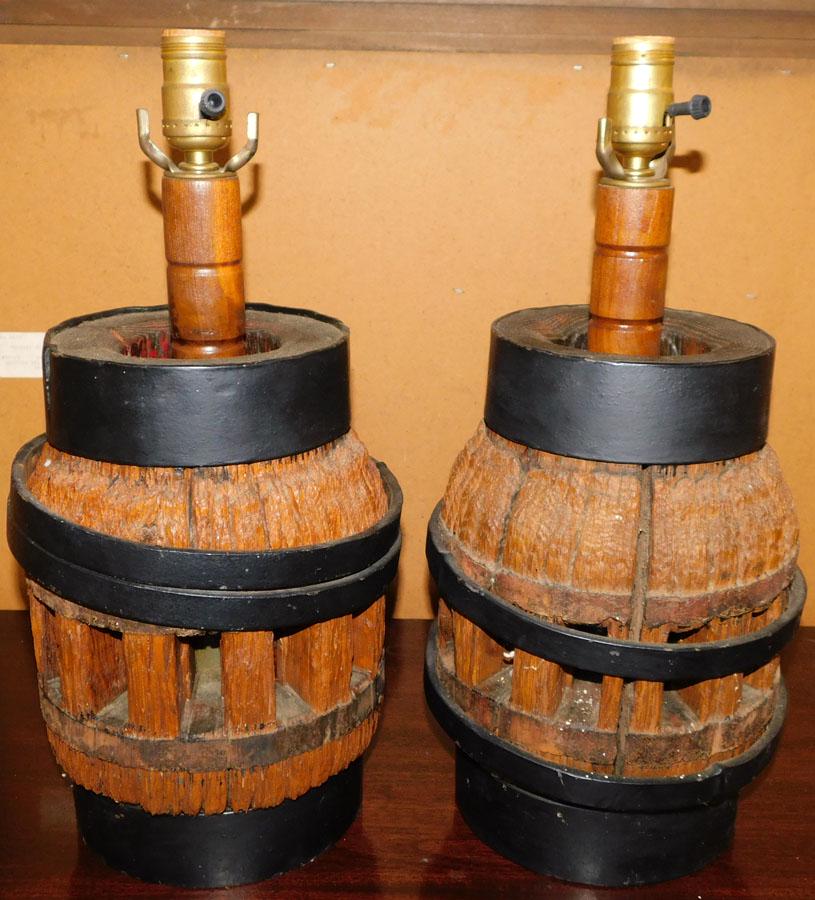 Pair Antique Wagon Wheel Hub Lamps: Pair Antique Wagon Wheel Hub Lamps. 18" H