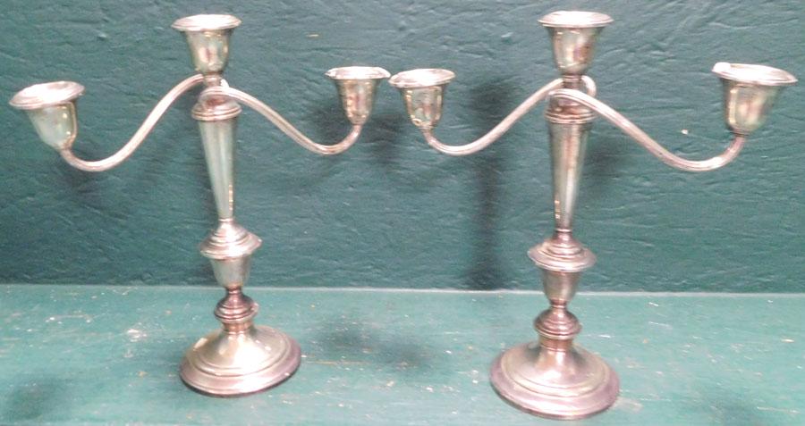 Pair Sterling Weighted Candelabras By Gorham: Pair Sterling Weighted Candelabras By Gorham. 11 1/2" H