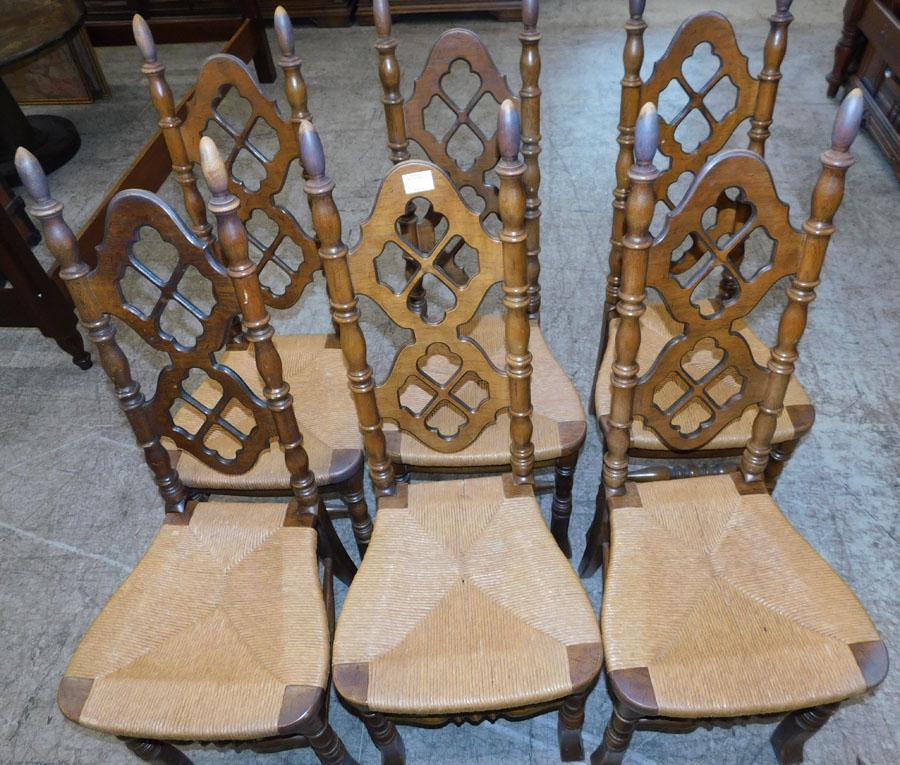 Set 6 Walnut Rush Bottom Dining Chairs: Set 6 Walnut Rush Bottom Dining Chairs. 43" H