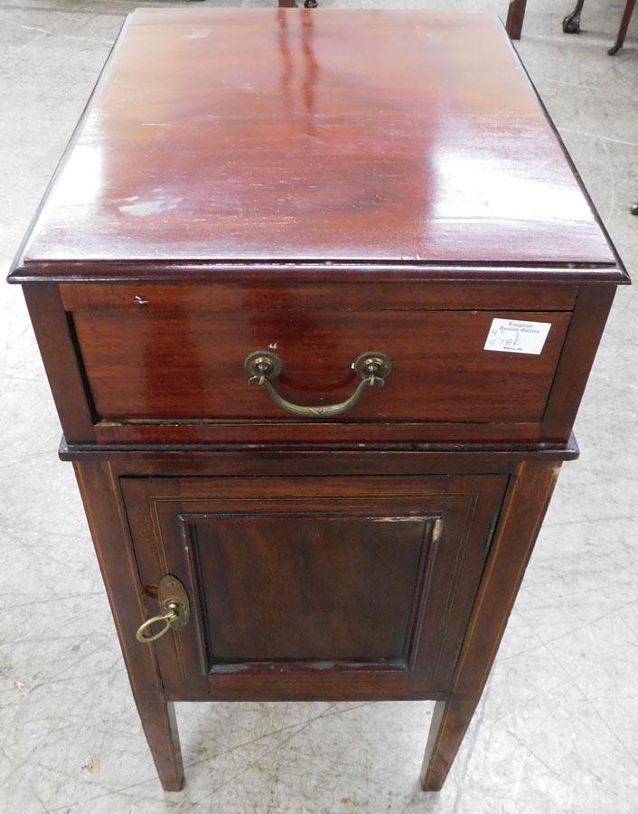 Antique Mahogany Inlaid Commode: Antique Mahogany Inlaid Commode. 15 1/2" W 19" D 32" H