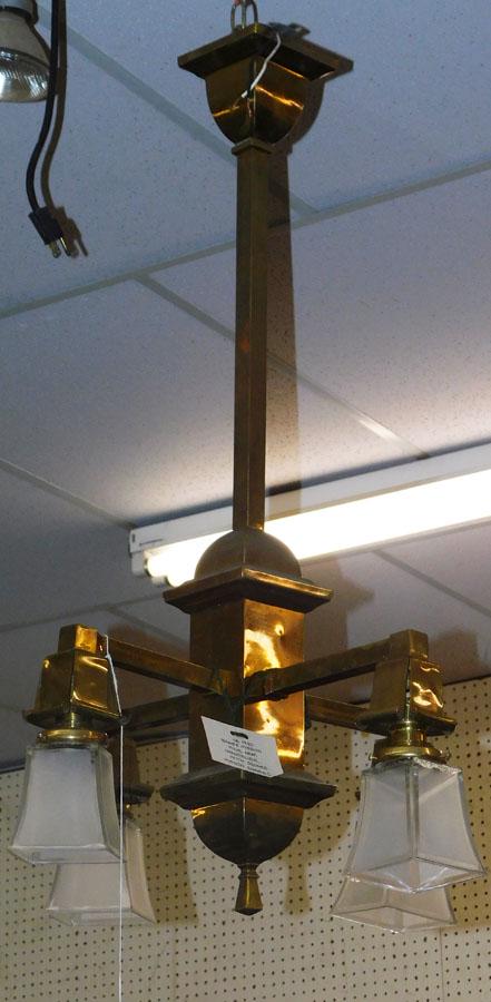 Circa 1920 Brass Mission Light Fixture: Circa 1920 Brass Mission Light Fixture. 21" Dia 34" H