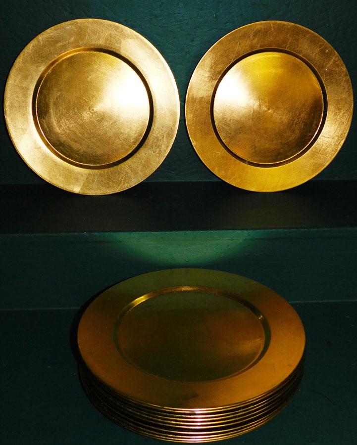 Lot of 12 Gilt Chargers: Lot of 12 Gilt Chargers. 13" DIA