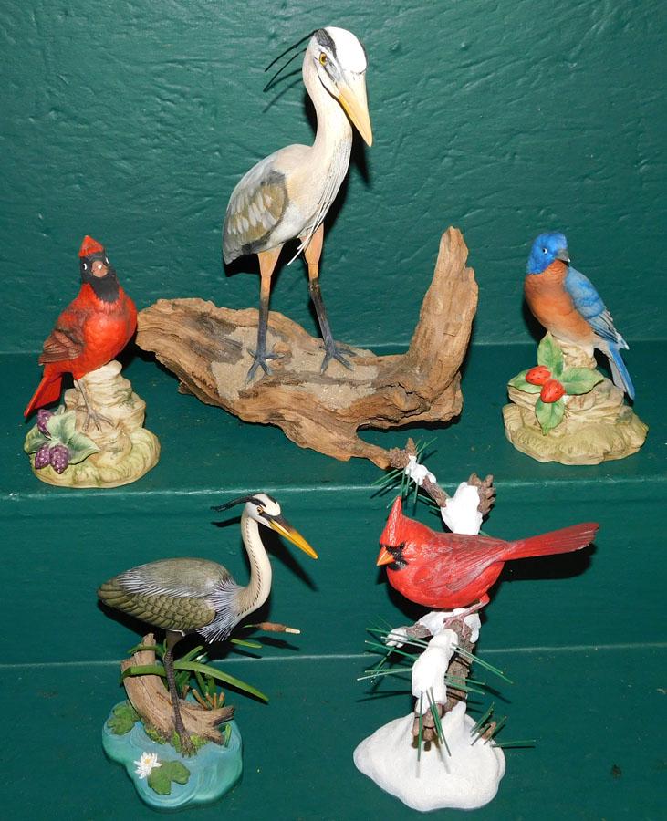 Lot of 5 Birds by Lefton China & Danbury Mint: Lot of 5 Birds by Lefton China & Danbury Mint. Up to 8 3/4" H