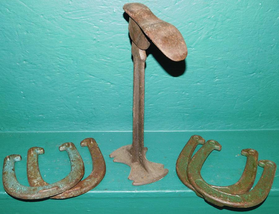 Cast Iron Shoe Last & Horseshoes: Cast Iron Shoe Last & Horseshoes. Last: 14 1/4" H