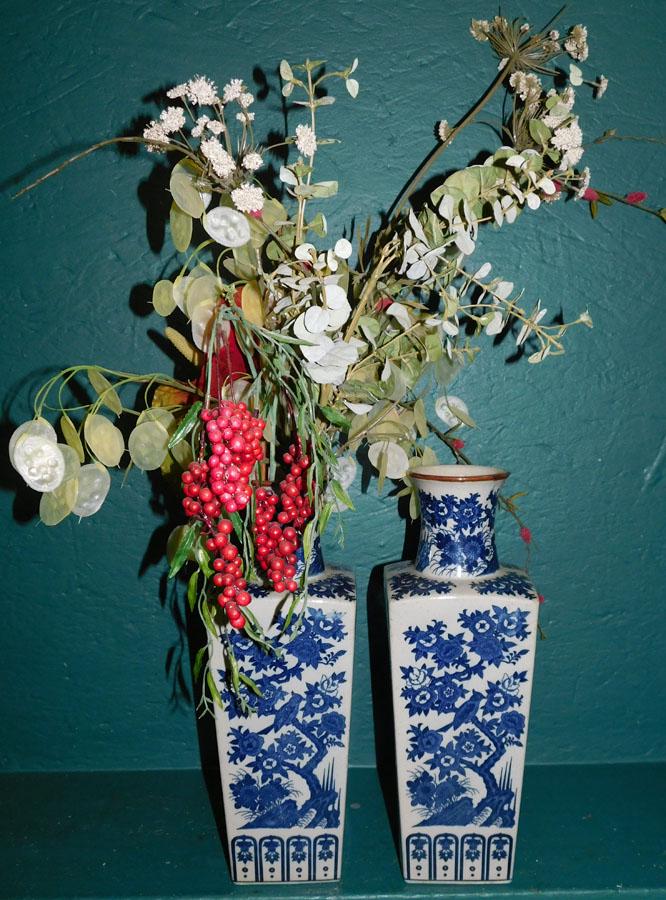 Pair of Porcelain Oriental Vases: Pair of Porcelain Oriental Vases . 14" H