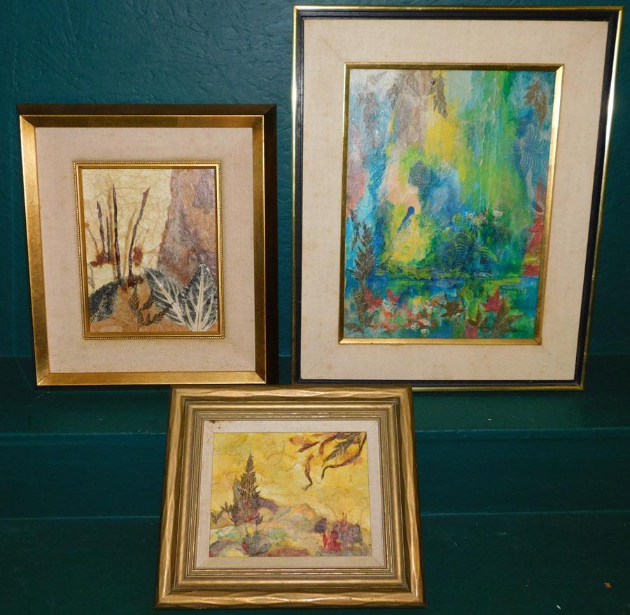 3 Framed Collage by Marion Hall: 3 Framed Collage by Marion Hall. Largest: 18" W 22" H