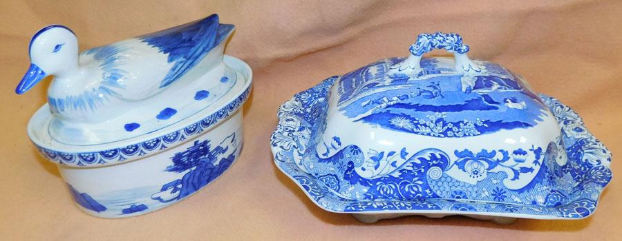 Bl & Wh Spode Covered Dish & Or Covered Dish: Blue & White Spode Covered Dish & Oriental Covered Dish. Up to 12" L x 6" H