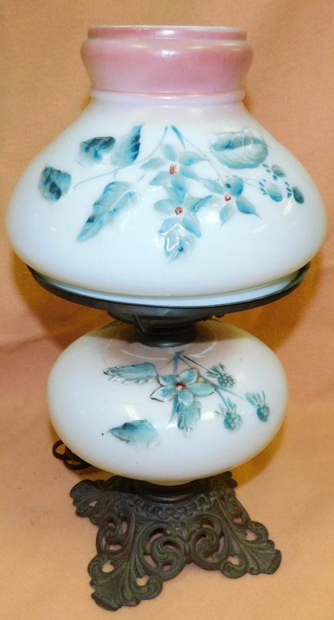Paint Decorated Antique Oil Lamp: Paint Decorated Antique Oil Lamp. 14 1/2" H