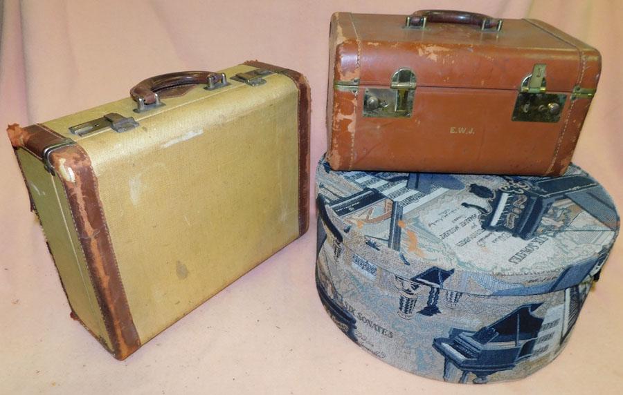2 Pieces of Vintage Luggage & Hat Box: 2 Pieces of Vintage Luggage & Hat Box . Hat box: 16" DIA.