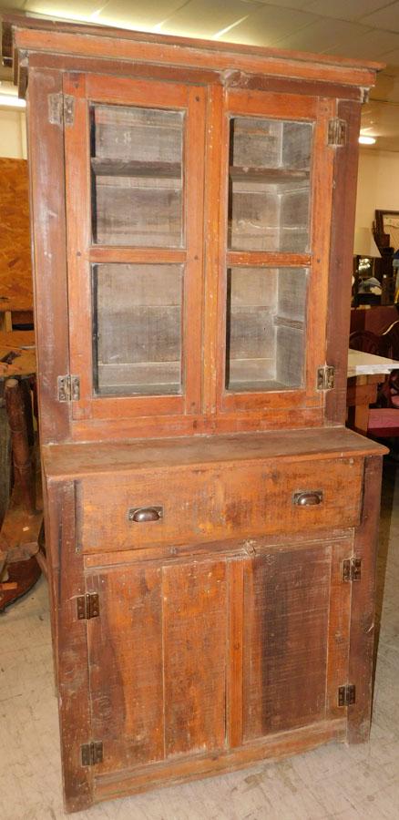 Antique Pine Stepback Wall Cupboard: Antique Pine Stepback Wall Cupboard. 35" W 24 1/2" D 76" H